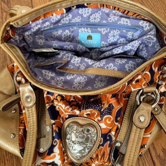 Kathy Van Zeeland Navy & Orange Paisley Print Shoulder Bag - Picture 6 of 7